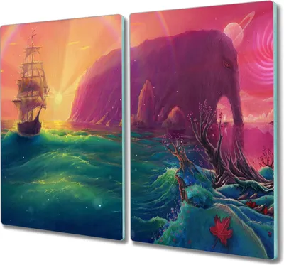 Produktbild von Coloray Küchenbrett Kochplattenabdeckung Hackbrett Schneidebrett Herdabdeckplatte 2x30x52 cm - Ozean-Schiff