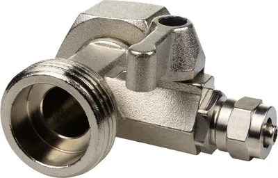 Obrázek produktu pro Úhlový ventil AQUALOGIS s dvojitým připojením 3/4 vnější závit x 3/4 vnitřní závit x 1/4 flexibilní hadice - kulový ventil pro připojení studené vody
