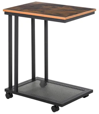 Produktbild von Beistelltisch C-Form Rollbar Rollwagen, Servierwagen, Nebentisch, Holz + Metall, Schwarz + Walnuss, 51X36X65 Cm