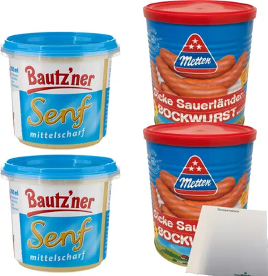 Produktbild von Metten Dicke Sauerländer Bockwurst 10x80g (2x400g Dose) Bautzner Senf mittelscharf 2x200g Dose + usy Block