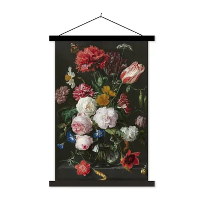 Produktbild von MuchoWow® Textilposter Stilleben mit Blumen in einer Glasvase - Gemälde von Jan Davidsz. de Heem 120x180 cm mit schwarzem Rahmen - Fotos
