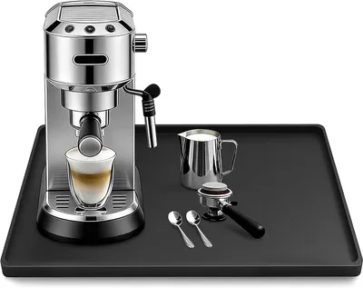 Produktbild von Kaffeemaschinenunterlage mit erhöhtem Rand. Arbeitsflächenschutz - 48 x 30 cm - Schwarz