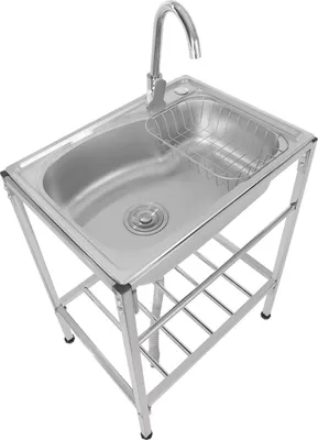 Immagine prodotto di Lavello industriale - Vasca singola indipendente - Acciaio inox 304 - Miscelatore freddo/caldo - Ripiano - 60×45×75 cm - Argento