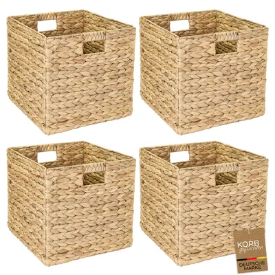 Produktbild von HMF Aufbewahrungskorb passend für KALLAX Regal, Korb geflochten aus Wasserhyazinthe mit Griffen, 4er Set, 32 x 34,5 x 32 cm, Natur