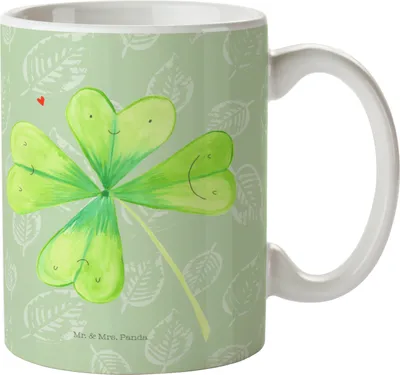Produktbild von Mr. & Mrs. Panda Trinkbecher Blume Kleeblatt - Blattgrün - Geschenk, kaffeetasse bedruckt, Becher, Tasse, Motivation, Teebecher, Glück, Kaffeebecher, Glücksbringer, Pott