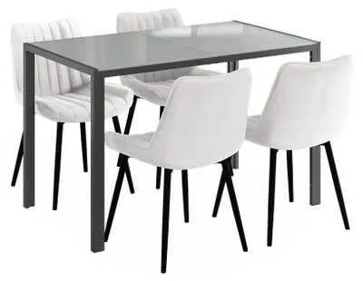 Productafbeelding van Eetkamerset Vicco Grand, grijs, 120 x 70 cm, met 4 stoelen (beige), model 63364