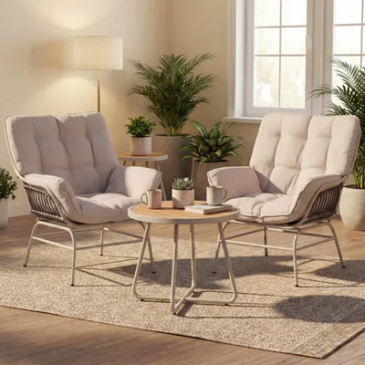 Immagine prodotto di Set di 2 poltrone lounge HWC-P75, poltrona lounge, tessuto 220 g/m² polyrattan metallo ~ grigio chiaro, imbottitura beige