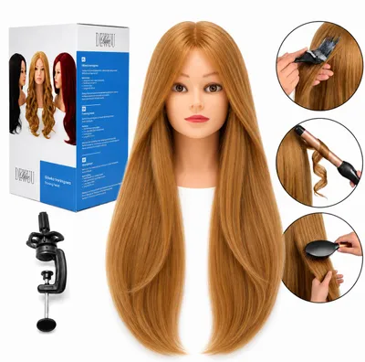 Immagine prodotto di Testa manichino per acconciature Ela capelli naturali 60 cm con treppiede, Immagine generata dall'IA