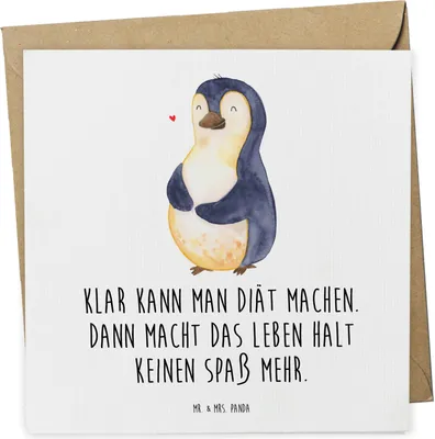 Produktbild von Mr. & Mrs. Panda Grußkarte Pinguin Diät - Weiß - Geschenk, Motivation, Glückwunschkarte, Klappkarte, Abnehmen, Selbstliebe, faltkarte, doppelkarte, anlasskarte