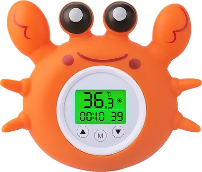 Produktbild von Badethermometer mit dreifarbiger, hintergrundbeleuchteter Anzeige bei Raumtemperatur Fahrenheit und Celsius Schoene Krabbenform Schwimmendes Bad Spielzeug Badewanne Sicherheitstemperaturthermometer