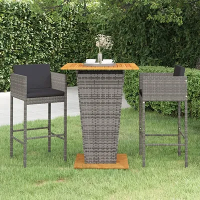 Produktbild von The Living Store 3-tlg. Gartenbar-Set mit Kissen Poly Rattan Grau