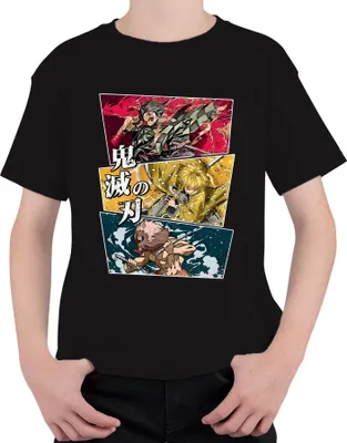 Zdjęcie produktu dla 鬼滅の刃 Kimetsu no Yaiba Tanjiro Zenitsu Inosuke Anime Gift Uni Kids T-Shirt, Czarny, 128