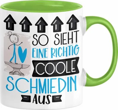 Produktbild von Schmiedin Geschenk Tasse Geschenkidee für Schmiedin Geburtstag Weihnachten Spruch So Sieht Eine Richtig Coole Schmiedin Aus Kaffee-Becher  (Grün)