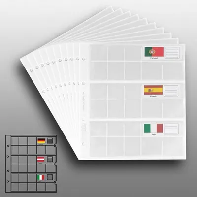 Produktbild von Prophila Collection 10 Münzhüllen für 3 komplette €-Kursmünzensätze für je 8 Münzen, mit 5 weißen Karton-Zwischenbl. + 24 Flaggen