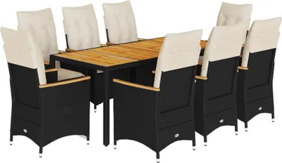 Obrázek produktu pro vidaXL 9dílný zahradní jídelní set s polštáři Black Poly Rattan