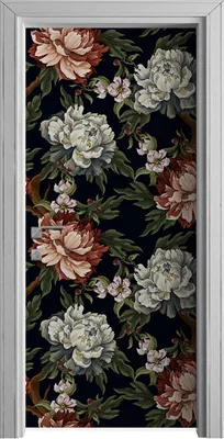 Produktbild von Tür Selbstklebende 90x210 cm Türfolie Türtapete Klebefolie - Pfingstrosen Rosen Chrysanthemen