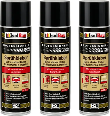 Produktbild von Isolbau Sprühkleber - 3 x 500 ml Extra starker Kleber für Heimwerk & Industrie - Klebe-Spray für Schaumstoff, Holz, Stoff, Leder, Filz uvm