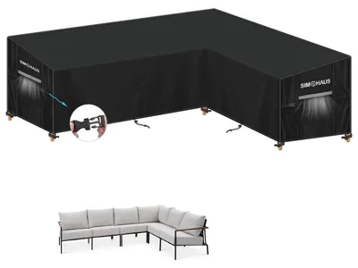 Zdjęcie produktu dla Pokrowiec ochronny do mebli ogrodowych w kształcie litery L, wodoodporny, wykonany z materiału Oxford 420D, wymiary: 240x180x90x80/60 cm