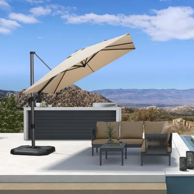 Produktbild von PURPLE LEAF Ampelschirm Twist 270 x 270 cm, Kippbar Sonnenschirm, Aluminium Gartenschirm mit Kurbel, Beidseitig Axial Schwenken, 360°Rotation, Beige