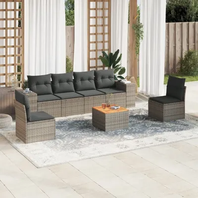 Produktbild von 7-tlg. Garten-Sofagarnitur mit Kissen Grau Poly Rattan 3257726