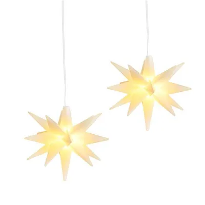 Produktbild von 2er Set Weihnachtsstern ca. Ø 12 cm im 3D Design beleuchtet zum Hängen | ideal als Fenster-Stern für innen und außen | aus robustem Kunststoff | batteriebetrieben | Timer (weiß)