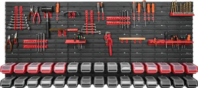 Immagine prodotto di 30 scatole impilabili scaffale a parete coperchio in plastica 172 x 78 cm portautensili sistema di archiviazione per officina garage scivolo per scatole di archiviazione a fronte aperto