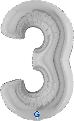 Immagine prodotto di 1 palloncino in foil numero 3 argento, 102 cm / 40 pollici