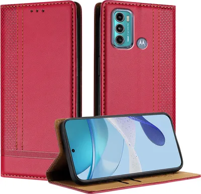 Produktbild von Handyhülle für Motorola Moto G60 Leder Flip Klappbare Schutzhülle mit Standfunktion Rot