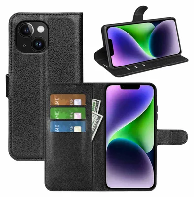 Produktbild von Für Apple iPhone 15 Smart Handy Tasche Schwarz Etuis Kunst-Leder Hülle Cover Case Book