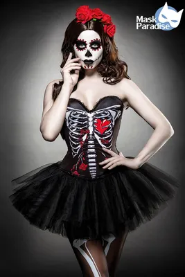 Produktbild von Skeleton Skull Senorita Kostüm für Halloween oder Karneval in Größe L = 40