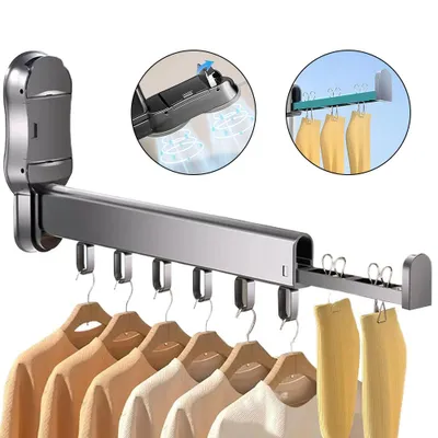 Produktbild von Wäscheständer Wandmontage mit Saugnapf, Wäschetrockner Wandtrockner 90° Faltbarer/Tragbar/Ausziehbar, Aluminium Kleiderbügel Platzsparender für Balkon