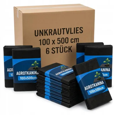 Produktbild von Unkrautvlies 100x500cm schwarz UV-beständig Gartenvlies Unkrautschutz Mulchfolie Geotextil — 6 Stück