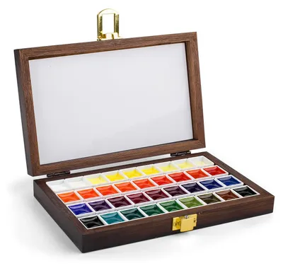 Holz-Malpalette mit Deckel, 36 Raster, Aquarellkasten, Mini-Set