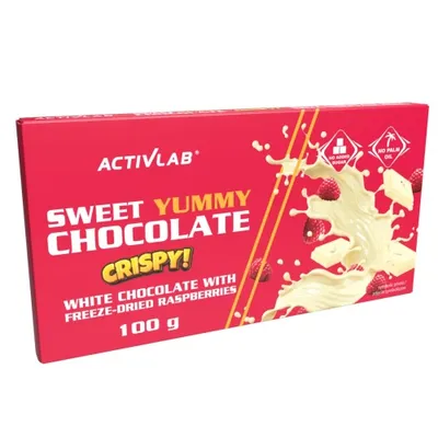 Zdjęcie produktu dla Activlab Sweet Yummy Chocolate Crispy – Biała Czekolada z Malinami, 100 g