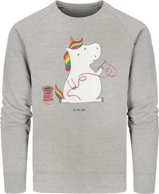 Produktbild von Mr. & Mrs. Panda Rundhals Sweatshirt Einhorn Näherin Größe S - Heather Grey - Geschenk, Pullover, Basteln, Einhörner, Pulli, Baumwoll, Unicorn, Nähen, Sweater, Stricken