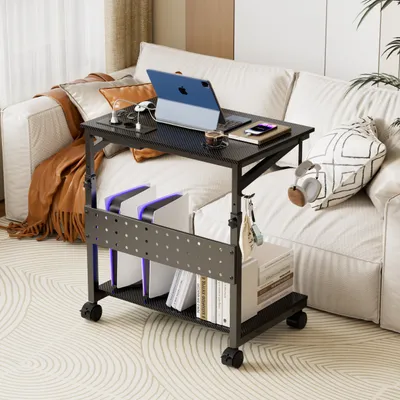 Produktbild von Laptoptisch Höhenverstellbarer mit Rollen & Ladestation, PC Tisch Computerwagen Stehtisch Couchtisch Beistelltisch, 59-82,5 x 60 x 40cm