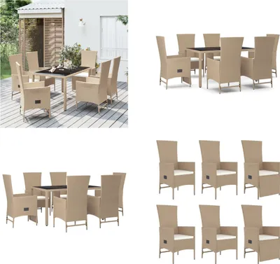 Image de vidaXL 7 pcs. Salon de jardin avec coussins Beige Poly Rotin - Salon de jardin - Salon de jardin - Salon Terrasse