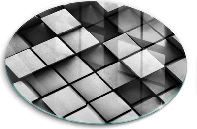 Zdjęcie produktu dla Szklana deska do krojenia - Deska kuchenna - ⌀40 cm – Szkło hartowane – Antypoślizgowa - Abstrakcja Kwadraty 3d