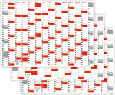 Produktbild von 3 Stück XXL Wandkalender DIN A0 2027 (rot2) große Tageskästchen (Kalender werden gerollt versendet)