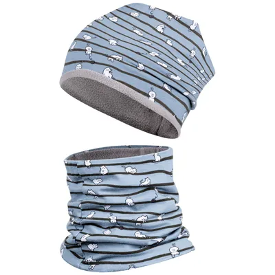 Produktbild von Mädchen Junge Baby Wintermütze + Schlauchschal Winterset Beanie Snood, Gr. 46-48, Blau Katzen