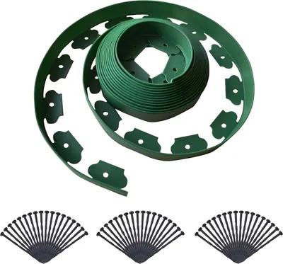 Produktbild von Gazonrand 10 m – Flexible Gartenumrandung aus Kunststoff – 10 cm Höhe mit Verankerungspflöcken – Grün