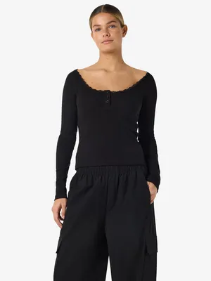 Produktbild von NOISY MAY Langarmshirt Henley Ausschnitt Knopfverschluss Stilvoll Größe: XS