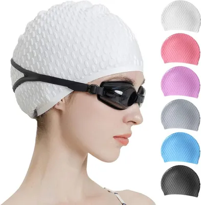 Produktbild von Silikon-Badekappe, bequeme Badekappe, ideal für lockiges, kurzes, mittellanges und langes Haar, Badekappe für Damen und Herren, Badekappen, die die Frisur in Form halten