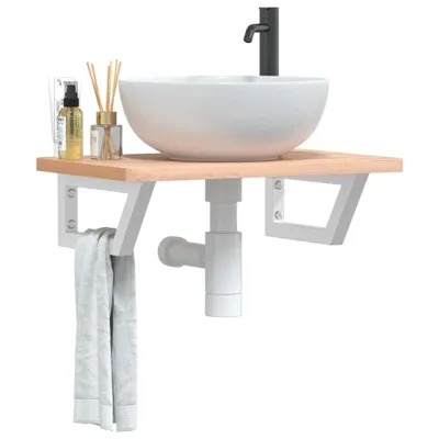 Produktbild von "2026 Promotion" Waschbeckenregal Wandmontage - Badregal - Stahl und Massivholz Buche - Badezimmer CC16181
