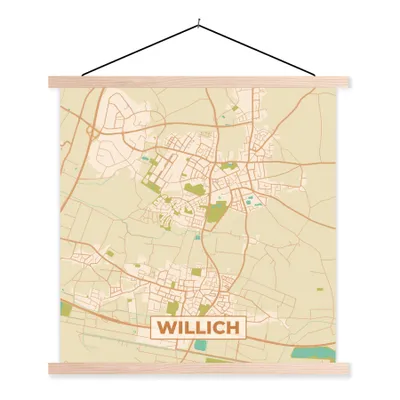 Produktbild von MuchoWow® Textilposter Vintage - Karte - Willich - Stadtplan - Karte 120x120 cm mit holzfarbenen Rahmen - Textil-Poster