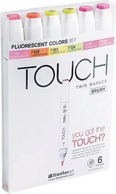 Immagine prodotto di TOUCH pennarelli bifacciali ad alcool Pennello e scalpello, 6 pezzi tonalità fluorescenti