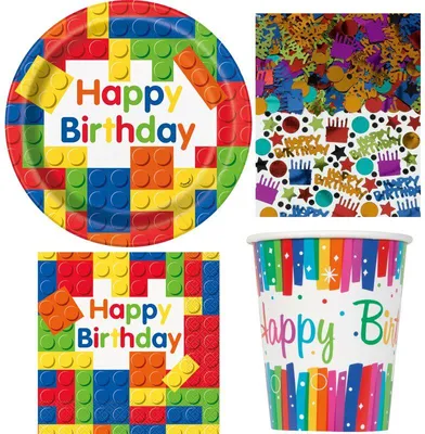 Produktbild von Partyset Bausteine Partygeschirr Geburtstag bunt Kindergeburtstag Deko