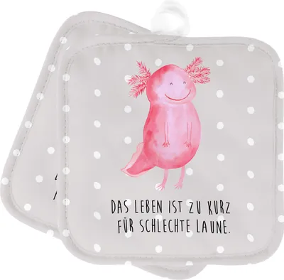 Produktbild von Mr. & Mrs. Panda Topfuntersetzer Axolotl Glücklich - Grau Pastell - Geschenk, Topflappen, Motivation, Lurch, Topflappenset, Kochlappen, Lebensfroh, topfhalter, Set