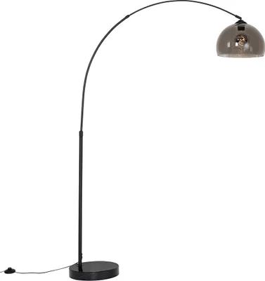 Produktbild von QAZQA - Moderne Bogenlampe schwarz mit Rauchglas - Arc I Wohnzimmer I Schlafzimmer - Stahl Länglich - LED geeignet E27