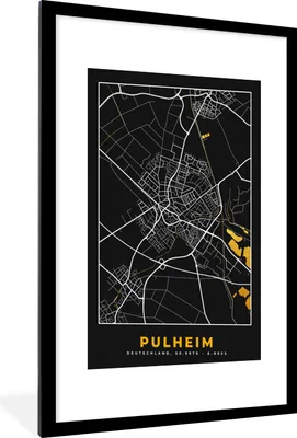Produktbild von MuchoWow® Gerahmtes Poster Gold - Deutschland - Karte - Stadtplan - Pulheim 60x90 cm - Poster mit Schwarzem Bilderrahmen Wandposter Rahmen Foto Bilder - Dekoration - Wandposter Wohnzimmer - Hochwertig
